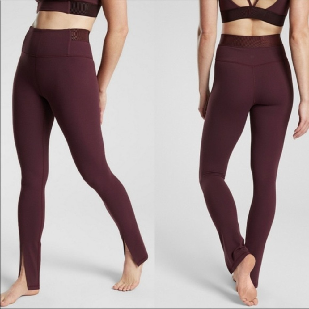 ATHLETA Burgundy Aura Split High Waist Pant Large Petite